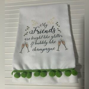 New White and Green Decorative Kitchen Towel - Friend